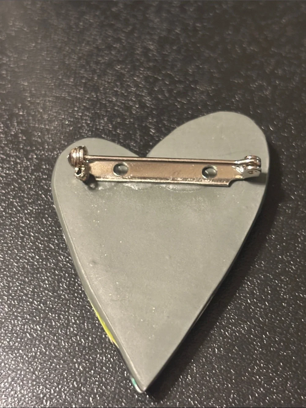 Artisan Green, Yellow, Blue & Black Heart Ceramic Accent Brooch